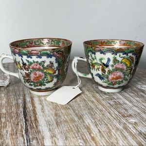 19th century rose medallion tea cups